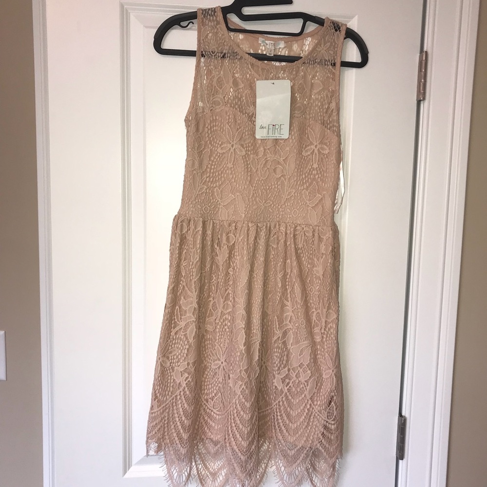 BNWT Love Fire Blush Champagne Lace Floral Dress